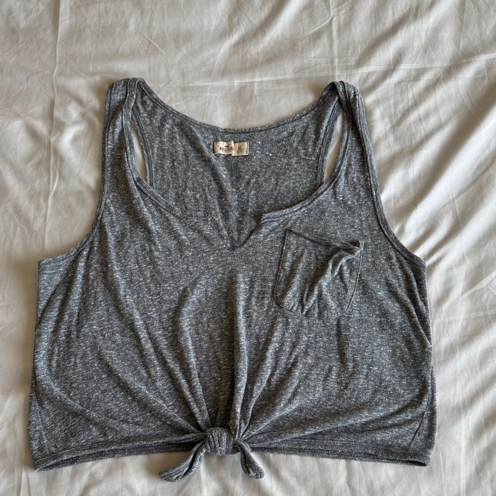 Hollister Heathered Grey Knot-Front Tank Top